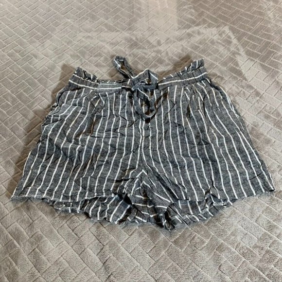 Express Pants - Express Womens Small Short Shorts Linen Blend Gray Striped High Rise Stretch